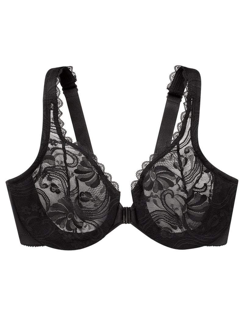 Glamorise Full Figure Plus Size Wonderwire Front-Closure Stretch Lace Bra Underwire #9245 Black - Image 4
